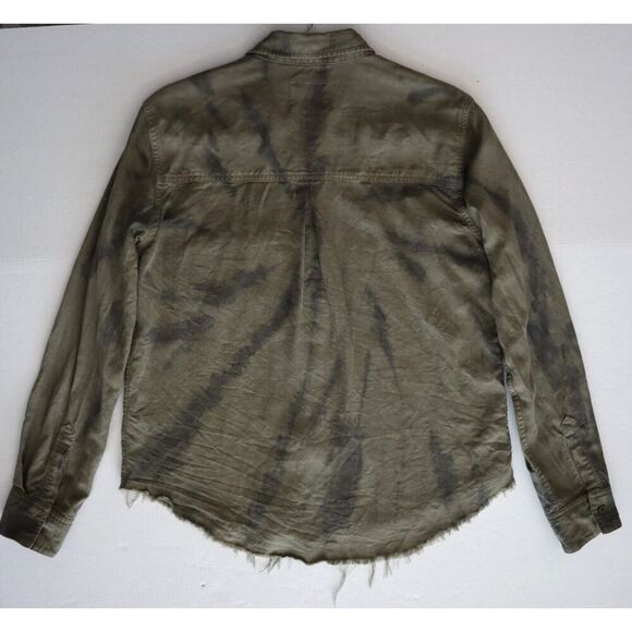 Rails 702-725-2911 Women Sz S Olive Black Tie Dye Ingrid Raw Hem Button-Up Shirt - Picture 8 of 8